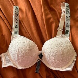 Victoria's Secret Pink Lace Push-Up Bra with Embellished Straps